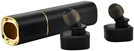 RaXell In Ear Bluetooth Headphones w/ Portable Charger Wireless Earphone Earbud Earpiece with Microphone Support Hands-free Calling For iPhone Samsung Sony LG and Most Smartphone. (Black/Gold)