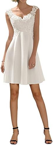 Luokadress Women's V-neck Sleeveless Lace Beaded Wedding Dress Evening Dress (US 12, Ivory 2)