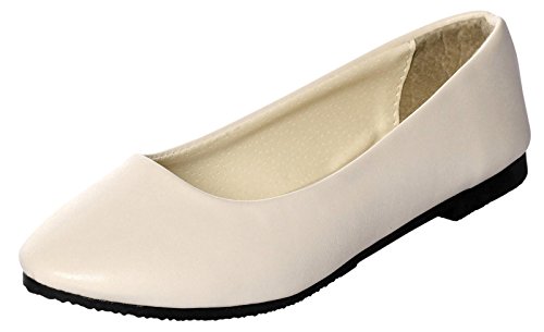 UJoowalk Womens Classic Colorful Casual Lightweight Solid Comfort Soft Leather Plain Ballerina Slip on Flat Shoes (8 B(M) US, Beige)