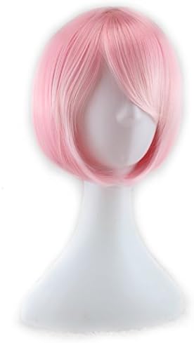 OYSRONG Anime Ram Rem Blue Pink Short Straight Cosplay Heat Resistant Fiber Synthetic Wig For Women(Pink)
