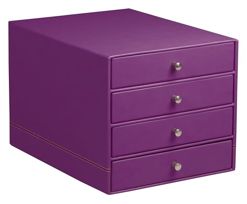RHODIA 318960C - Purple 4-Drawer File Organizer - 24.8 x 32.7 x 22.8 cm - Orange Saddle Stitching - Faux Leather Exterior - Rhodiarama Home Office Collection - Office Organization & Designer Storage