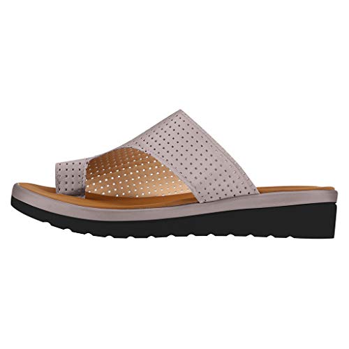 TnaIolral Women Sandals Thick Bottomed Sandal Shoes Wedge Heel Clip Toe Summer Beach Shoes (US:8.5, Gray) - Thumbnail 4
