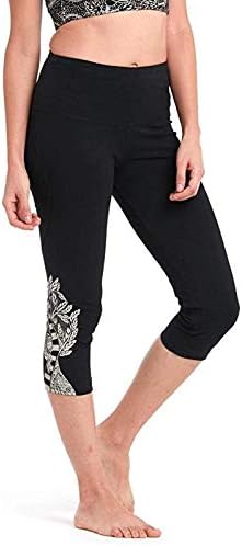 Womens 3/4th Leggings with Asymmetric Print Organic Cotton High Waist Tights