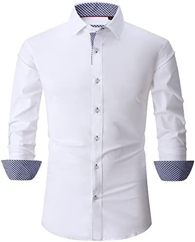 amazon mens white dress shirts Amazon.com: &COLLAR Mens White Dress Shirt with 4-Way Stretch, Wrinkle  Free, Extra Small Slim Fit, Long Sleeve Button Down for Men