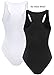 SUNRO 2 Pack Women's Sexy V Neck bodysuits Jumpsuits (Medium, Black & White)
