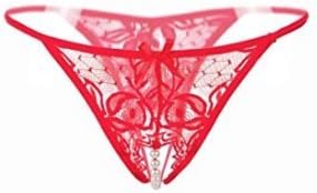 Women Sexy Lingerie Sex Lace Crotchless Panties Open Crotch Thongs with Pearls Massaging Underwear