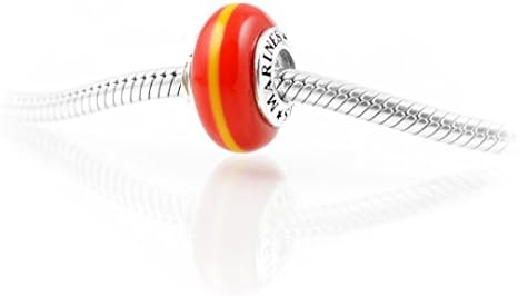 Pandora Compatible MARINES Charm: Scarlet and Gold Glass with Sterling Silver Threaded Core