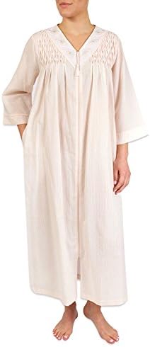 Heavenly Bodies Seersucker Robe, Long Coverup With Soft Lightweight Fabric For Spring and Easy On Full Zipper Front,Peach,Large