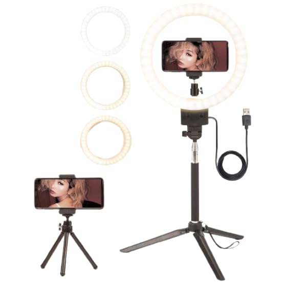 LED Ring Light 9" Selfie Desktop Makeup Mini Ring Light Kit, 4 Dimmable Colour Modes, for Live Streaming Youtube Video TikTok Vlogging Photo Shooting, with Tripod Stand, USB Cable and Remote