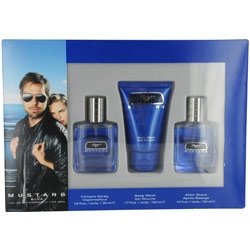 MUSTANG BLUE by Estee Lauder Gift Set for MEN: COLOGNE SPRAY 1 OZ & AFTERSHAVE 1 OZ & BODY WASH 1.7 OZ