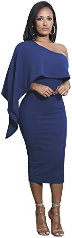 ihTVRpXyX Punk Style Women Dreses Irregular Ruffles Slim Pencil Dress One-Shoulder Sexy Party 6477 Royal Blue M