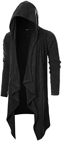 GIVON Mens Hooded Cardigan Ruffle Shawl Collar Drape Cape Overcoat