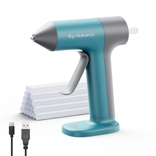 Tilswall Cordless Hot Glue Applicator Kit with Hot Glue Sticks, 30s Fast Preheat, USB-C Rechargeable Glue Gun Cordless Design, Mini Hot Glue Gun for DIY Crafts, Home Repairs, School Projects (Blue)