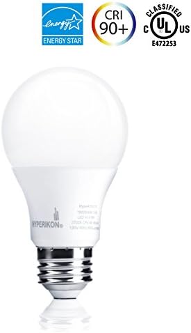 Hyperikon LED A19 Dimmable Bulb, 9.5W (60W Equivalent), ENERGY STAR approved, 3000K (Soft White Glow), CRI90+, 820 Lumens, Medium Screw Base (E26), UL-Listed