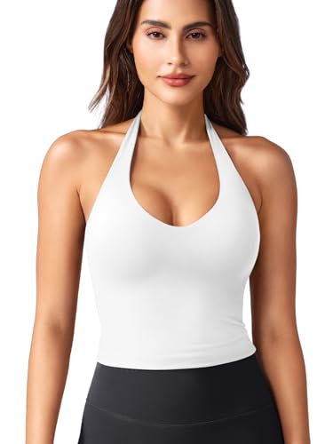ZAAYO Halter Neckline Tank Top Women's Deep V Padded Crop Top Women's Sports Tops Summer Basic Sexy Sleeveless Summer Tops