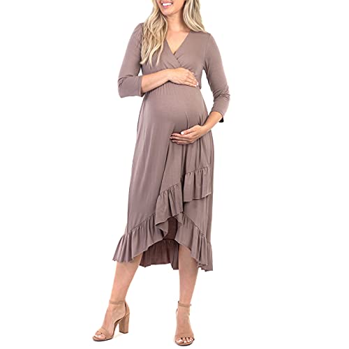 Photo 1 of Mother Bee Maternity 3/4 Sleeve Hi-Low Ruffle Faux Wrap Dress