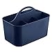 mDesign Small Plastic Shower/Bath Storage Organizer Caddy Tote with Handle for Dorm, Shelf, Cabinet - Hold Soap, Shampoo, Conditioner, Combs, Brushes, Lumiere Collection, Navy Blue