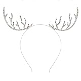 VOGUEKNOCK Christmas Headband Reindeer Antlers Crystal Paved Delicate Metal Headband Silver
