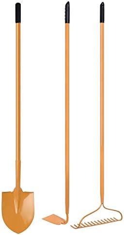 KYLIN 3 Pieces Garden Tools Set – Round Point Shovel, One Piece Forged Garden Hoe and 14T Garden Bow Rake with 48 Inch Long Handle