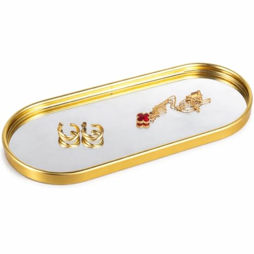 Bandeja Oval Espelhada Dourada Decorativa para Organização e Decoração