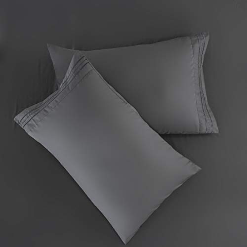 COHOME Queen Bed Sheets Set 4 Piece, Microfiber 1800 Thread Count Luxury Egyptian Sheets-Stain Wrinkle Fade Resistant, Hypoallergenic 16 inch Deep Pocket Bedding Set (Dark Grey)