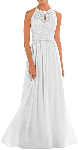 Annadress Women's Halter Lace A-Line Chiffon Floor-Length Bridesmaid Dress