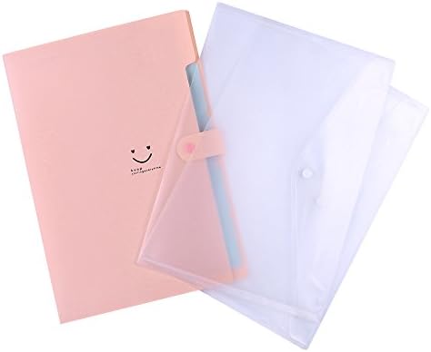 LANGSHOP Letter A4 Accordion Folder Expanding File Organizer 5 Pockets with 2 Transparent File Holders (Pink)