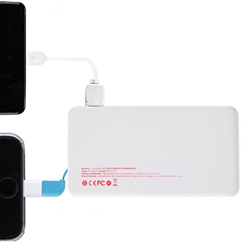 Ultra Portable Pocket Charger: One-for-All USB electronics design, External Mini Backup Battery Pack, basic Power Bank for Cell Phone iPhone Android HTC (5000mAh, White, with Lightning, Dual Output)