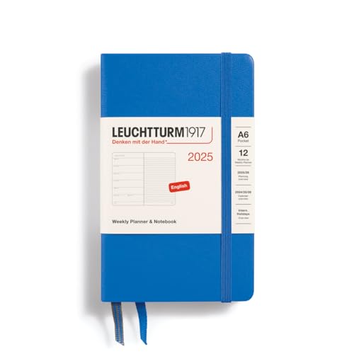 LEUCHTTURM1917 370650 Weekly Calendar & Notebook Pocket (A6) 2025, Sky, English