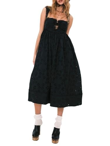 SOOKABEILA Square Neck Midi Dress for Women Sleeveless Low Cut Backless  Long Dress Y2k Flowy A Line Going Out Sundress(J-Flower Print Black,L) in  Kenya | Whizz