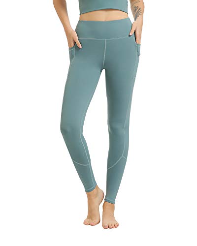EUSIX High Waist Yoga Pants with Pockets for Women Tummy Control,Workout 4-Way Stretch Non See-Through Yoga Leggings Mint Green M