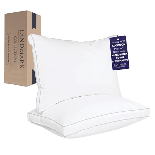 Landmark Collection Almohadas King Size Hotel de Lujo - Diseño 3D Ergonómico Paquete de 2 | Soporte Ergonómico Suave y Envolvente | 100% Algodón | Down Alternative Hipoalergénico | Oeko-Tex