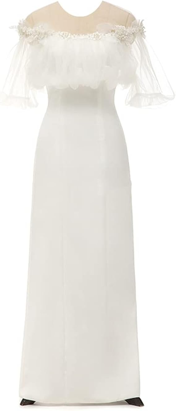 Amazon Fanwei ロングドレス ワンピース 着痩せ スレンダーライン 二次会 結婚式 パーティードレス 音楽会 司会者 食事会 女子会 誕生日会 パフスリーブ ウェディングドレス イブニングドレス 通販