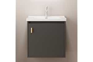 Albriya 20" Small Bathroom Vanity Wall Mounted,Small Bathroom Vanity with Ceramic Sink, Modern Bathroom Vanity with Soft-Close Drawers, Chrome Faucet, Pop up Drain, P-Trap (Grey)