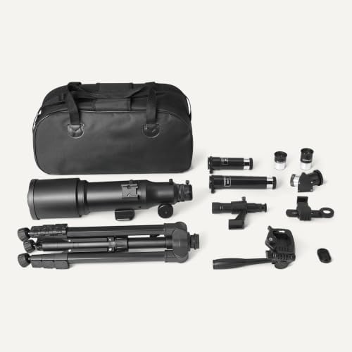 Telescópio, abertura de 70mm e montagem AZ de 400mm, portátil com tripé, suporte para telemóvel, saco, preto