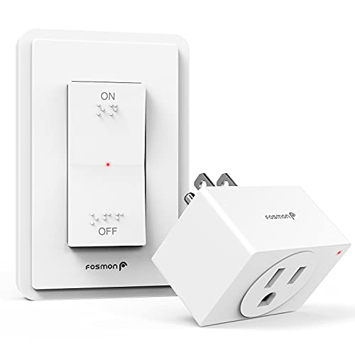 Fosmon Wireless Remote Control Electrical Outlet Switch- ETL Listed, (15A, 125V 1875W) Wireless Outlet Plug with Wall Switch & Braille (On/Off) Mark for Lights, Household Appliances, Expandable