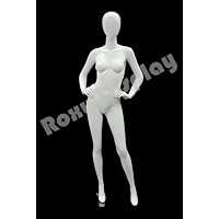 (MD-A4W1-S) ROXYDISPLAYTM Abstract Female Egg Head Mannequin Glossy White Fiber Glass