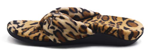 V.Step Women Leopard Print Slippers Faux Fur Slide Slip On Flats Sandals with Arch Support Open Toe Soft Girls Indoor Outdoor Shoes - Thumbnail 2