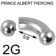 WickedBodyJewelz 316L Surgical Steel Curved Barbell with Ball Special for Prince Albert Piercing, 2G, 5/8 - Sold Individually