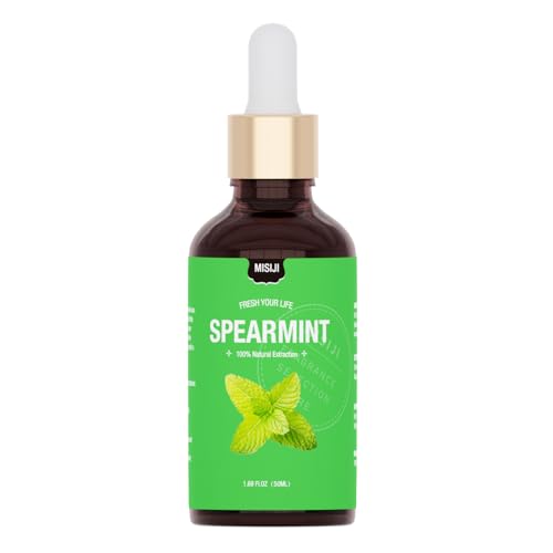 Misiji Spearmint Ätherisches Öl 50Ml, 100% Natürlich, Aromatherapie Ätherisches Öl Für Diffusor, Luftbefeuchter, Entspannung, Massage, Bad Und Dusche