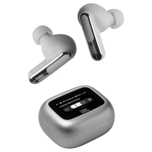 JBL Live Beam 3, Wireless Earbud-Kopfhörer mit Bluetooth, 48 Stunden Akkulaufzeit, True Adaptive Noise Cancelling und hochauflösendem JBL Signature Sound, IP55 wasserfest, mit Ohrstöpseln, Silber