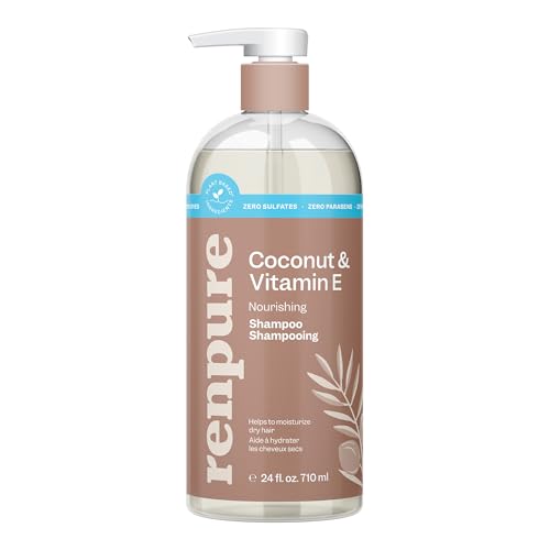 RENPURE Shampoo aus Kokosnuss und Vitamin E, ohne Sulfate, ohne Parabene und sicher in der Farbe, natürliches Feuchtigkeitsspendendes Shampoo für troc
