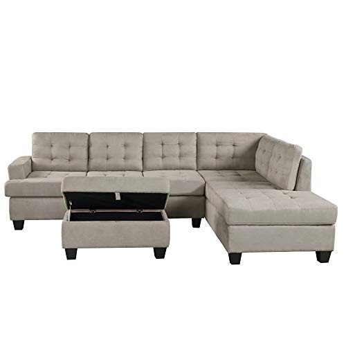 Merax Sectional Sofa Set with Chaise Lounge and Storage Ottoman, 3