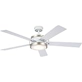 Kichler 56 Inch Salvo 5 Blade LED Indoor Ceiling Fan with Etched Cased Opal Glass in White with White Blades and Brushed Nick