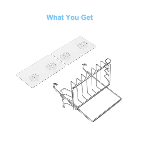 GetaYa Soap Dish with 6 Hooks, Stainless Steel Adhesive Bar Soap Holder