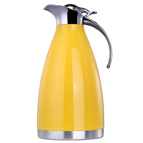 BonNoces 68 Oz Thermal Carafe/Coffee Carafe - 2L Stainless Steel Double Wall Vacuum Insulated Thermos Pot - Metal Lid and Handle, Food Grade Silicone (Yellow)