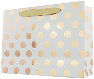 FOONEA 12 Pack Rose Gold Polka Dots Bags with Handle for Bridesmaid, Wedding, Christmas, Holiday, Birthday, Party Favor and Graduation Presents, Rose Gold Gift Wrap Bags