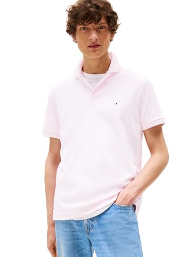 Tommy Hilfiger Mens Short Sleeve Casual Polo Shirts in Regular Fit with Liquid Cotton, Light Pink, Medium