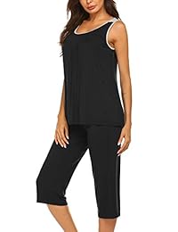 Ekouaer - Conjunto de pijama para mujer, pantalones capri con camisetas de tirantes, ropa de dormir de algodón