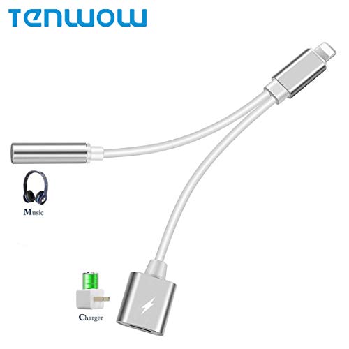 Headphone Adapter 3.5mm Aux Charger Compatible for iPhone 8/8Plus iPhoneXR iPhone X/10 iPhone Xs/XSmax, 2 in 1 Earphone Audio Connector Jack Accessories, Suppor for iOS 11-12 System – Silver